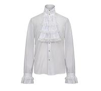 BaronHong Men's Pirate Shirt Vampire Ruffled Steampunk Shirt Medieval Victorian Costume Regency Aristocrat(white,XL)