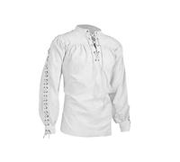 BaronHong Men's Pirate Shirt Viking Steampunk Retro Renaissance Medieval Gothic Victorian Halloween Costume(White,4XL)