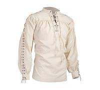 BaronHong Men's Pirate Shirt Viking Steampunk Retro Renaissance Medieval Gothic Victorian Halloween Costume(Beige,4XL)
