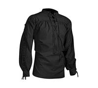 BaronHong Men's Pirate Shirt Viking Steampunk Retro Renaissance Medieval Gothic Victorian Halloween Costume(Black,5XL)
