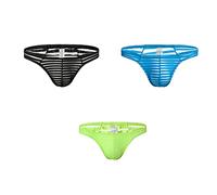 BaronHong Men's Skimpy Briefs Underwear Sexy Stripe Mesh Sheer G-string T-back Briefs(3-pack(A),M)