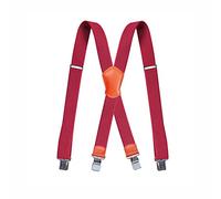 BaronHong Men's Suspender X Back with 4 Metal Controlled Clips Wide Braces & Solid Clips Heavy Duty Orange Leather(red,M)