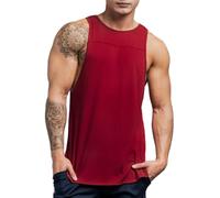 BaronHong Men's Workout Drop Arm Tank Top Cut Off Sleeveless Muscle Tank Gym Shirts, burgundy, L