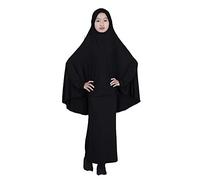 BaronHong Muslim Islamic Girl Abaya Jilbab Full Length Dress + Skirt Two-Piece(Black,XL)