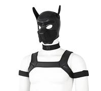 BaronHong Neoprene Dog Full Face Head Mask Kit,Novelty Costume Pup Hood Mask with Collar and Strap and Underwear Brief(black,M)