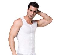 BaronHong Original Zip Up Men's Chest Compression Shirt to Hide Gynecomastia Moobs(White,2XL)