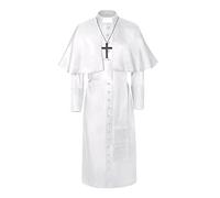 BaronHong Priest Soutane Roman Cassock Costume Minister Choir Cassock with Cincture Band Belt(white,XL)