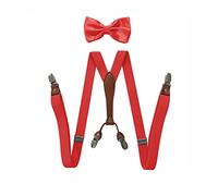 BaronHong Suspenders Bow Tie Set for Women Men 1 Inch Wide Y Shape With 4 Clips Adjustable Braces For Wedding Formal Events(red,M)