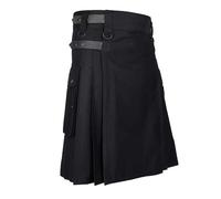 BaronHong Tartan Utility Kilts for Men Tartan Kilt with Straps and Large Cargo Pockets, Black (leather), XL