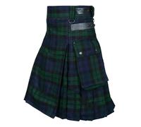 BaronHong Tartan Utility Kilts for Men Tartan Kilt with Straps and Large Cargo Pockets, Green (leather), XL