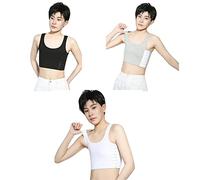 BaronHong Tomboy Breathable Cotton Elastic Band 3 Rows of Hooks Chest Binder Masculine Tank Top(3-pack,S)