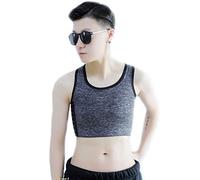 BaronHong Tomboy Trans Lesbian Cotton Chest Binder Plus Size Short Tank Top with Stronger Elastic Band(Darkgray,M)