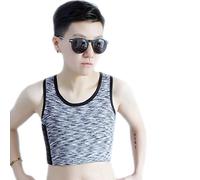 BaronHong Tomboy Trans Lesbian Cotton Chest Binder Plus Size Short Tank Top with Stronger Elastic Band(LightGray,S)