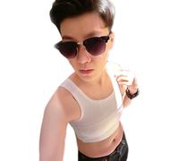 BaronHong Tomboy Trans Lesbian Swim Chest Binder Corset Short Tank Top Pull On Closure(White,4XL)