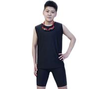 BaronHong Trans Lesbian Tomboy Chest Binder Swimwear Set Top+Swimming Pants(Black,S)