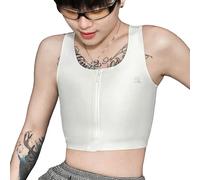 BaronHong Transgender FTM Zip Breathable Half Chest Binder Ultra Thin & Elastic & Seamless, White, S