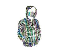 BaronHong Unisex Rainbow Reflective Jacket Coat Colourful Hood Wind Jacket Pattern Outerwear Rave Outfit Top, Mushroom, 3XL