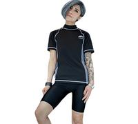 BaronHong Women Lesbian Tomboy Zip Up Chest Binder Quick-Drying Swimwear Set Top+Swimming Pants(Black,XL)