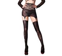 BaronHong Women's Sheer Suspender Stockings with Garter and Lace Trim, black, M