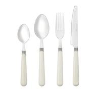 Baroni Home Set of 24 Stainless Steel Tableware, Cutlery with Plastic Handle for 6 People, Dishwasher Safe, Fork, Knife, Spoon, Tea or Sweet Spoon, White