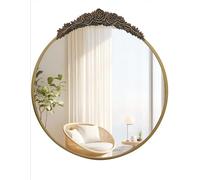 Baroque Antique Wall Mirror: 80 x 86.5cm Vintage Glam Round With Brass Metal Edge Frame - Wall Mounted Decoration for Entryway, Fireplace, Living Room, Hallway