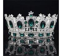 Baroque Big Tiara Crown Rhinestone Crystal Large Diadem Bridal Wedding Hair Jewelry Tiaras And Crowns Headdress Hair Ornaments (Silver Green Crown)