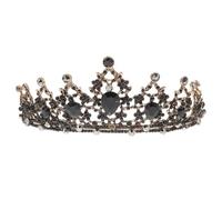 Baroque Black Stylish Crown Wedding Headband for Brides | Alloy and Artificial Rhinestone, Secure Pin Loops, Vintage Chic Look, for Photo Shoots and Updo Hairstyles