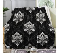 Baroque Blanket Super King Size, Black Fleece Throw Blanket for Bed Sofa Couch, Soft Cozy Flannel, Extra Large 230x270 cm, Decor & Gifts (T81)