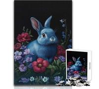 Baroque Blue Rabbit in Floral Garden Adult Jigsaw Puzzles 1000 Pieces Smart Fun Educational Game Great Heartfelt Meaningful Present Size 38x26cm