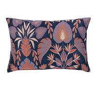 Baroque Boudoir Cushion Cover in Navy Blue and Burnt Orange. Classic Fleur De Lis Pattern with Leaves & Flower Heads. 17x12" Rectangle Cover Only.