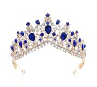 Baroque Bridal Headdress And Crown Queen Crystal Wedding Hair Accessories Round Prom Party (golden Sapphire Blue Crown)