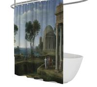 Baroque Classical Art Shower Curtain Landscape with Aeneas at Delos Famous Painting Prints Fabric Bathroom Curtains with Hooks Waterproof 150 x 200 cm