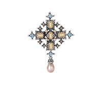 Baroque Cross Hanging Pearl Brooch Suit Coat With Coffee Color