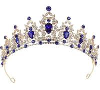 Baroque Crown Gothic King Queen Tiara Vintage Crystal Headpiece for Party Pageant Wedding Prom (Golden Blue)