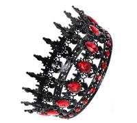 Baroque Crown Gothic Queen Crown Halloween Season Bridal Headpiece | Alloy round Tiara, Black and Red Colour, Secure Fit for Hair, Costume Outfits, Weddings and Dances
