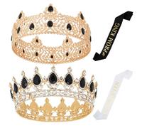 Baroque Crystal Crowns And Sashes Set For Prom Kings And Queens, 6-Piece Set With Crowns And Sashes For Weddings, Birthdays, And Parties