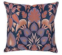 Baroque Cushion Cover in Navy Blue and Burnt Orange. Classic Fleur De Lis Pattern with Leaves & Flower Heads. 17x17" Square Cover Only.