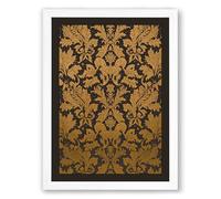 Baroque Damask Pattern Vintage Framed Wall Art Print A2 (59.4×42cm) White, Wall Decor for Living Room, Bedroom, Office & Home, Ready to Hang, Art Gift