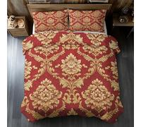 Baroque Damask Super King Duvet Set, Vintage Floral Victorian Bedding Set 3 Piece Soft Microfiber Quilt Cover Reversible Duvet Sets with 2 Pillows Zipper Closure L-64