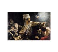Baroque Era Belshazzar's Feast 1635 by Rembrandt Van Rijn Dramatic Royal Gathering with Hebrew Text Wall Artwork Wall Art Picture Painting Canvas Prints Artworks Bedroom Living Room Decor Unframe-styl