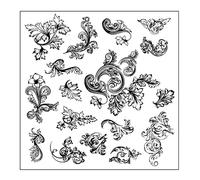 Baroque Floral Clear Stamp Sheet, 14 x 14 cm, Vintage Scroll Patterns