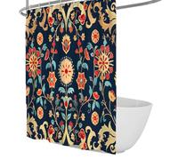 Baroque Floral Shower Curtain Navy Blue Background with Vine Scrolls Bathroom Decor Polyester Waterproof Machine Washable Shower Curtain 200 x 220 cm