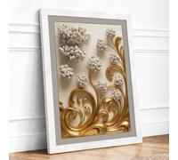 Baroque Florals Art Deco Framed Wall Art Print A3 (42×29.7cm) White, Wall Decor for Living Room, Bedroom, Office & Home, Ready to Hang, Art Gift