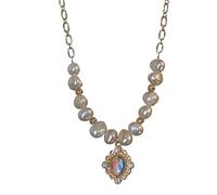 Baroque Freshwater Pearl Necklace With Gold And Crystal Accents, Adjustable Length, Stunning Gemstone Pendant, Modern Statement Jewelry