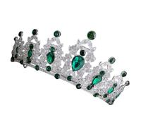 Baroque Green Rhinestone Crown Tiara Headpiece for Brides and Proms | Alloy Frame with Pins, Vintage Royal Styling, for Updos Wigs Photo Shoots Festivals