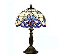 Baroque Lamp, Lamp,Blue Yellow Stained Glass Lamp,Vintage Table Lamp,Office Study Reading Piano Accent Desk Banker Lamp, Bedroom Bedside Lamp,Alloy Base,W 12in H 19in,White