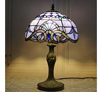 Baroque Lamp, Lamp,Blue Yellow Stained Glass Lamp,Vintage Table Lamp,Office Study Reading Piano Accent Desk Banker Lamp, Bedroom Bedside Lamp,Alloy Base,W 12in H 19in,Blue
