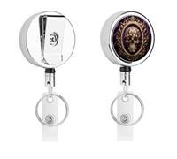 Baroque Metal Skull Badge Reel Retractable Stainless Steel Badge Clip with Lanyard Cute Badges Reel Holder Heavy-Duty Nurse Doctor Name Tag Badges Clip for Work