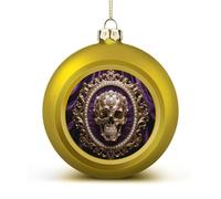 Baroque Metal Skull Christmas Ball Ornaments - Golden Shatterproof Plastic Vintage Rustic Xmas Tree Decorations Pendant for Family Holiday Wedding Party Xmas Hanging Decoration