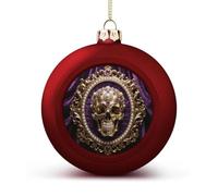 Baroque Metal Skull Christmas Ball Ornaments - Red Shatterproof Plastic Vintage Rustic Xmas Tree Decorations Pendant for Family Holiday Wedding Party Xmas Hanging Decoration